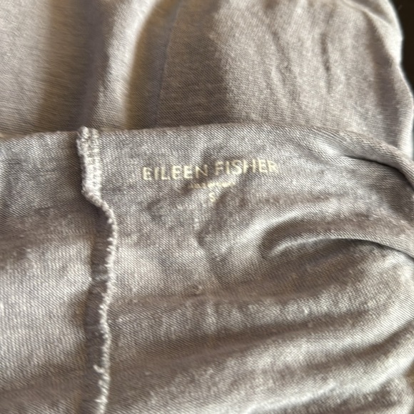 Eileen Fisher 100% linen gray w/white rib trim button front hoodie sweater Small - Picture 5 of 6